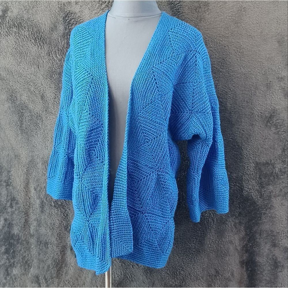 Blue Crocheted Open Cardigan One Size Fits Most